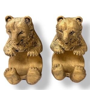Vintage Gold Bear Curtain Rod Wall Holders Rustic Lodge Wall Decor 1 Pair